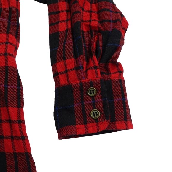 Rosette Red Black Plaid Long Sleeve Button Up Flannel Shirt Women Size L Pockets - Picture 3 of 13